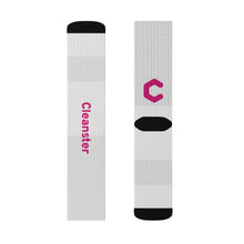 Load image into Gallery viewer, Crew Socks — White Branded "Cleanster" Logo