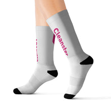 Load image into Gallery viewer, Crew Socks — White Branded "Cleanster" Logo
